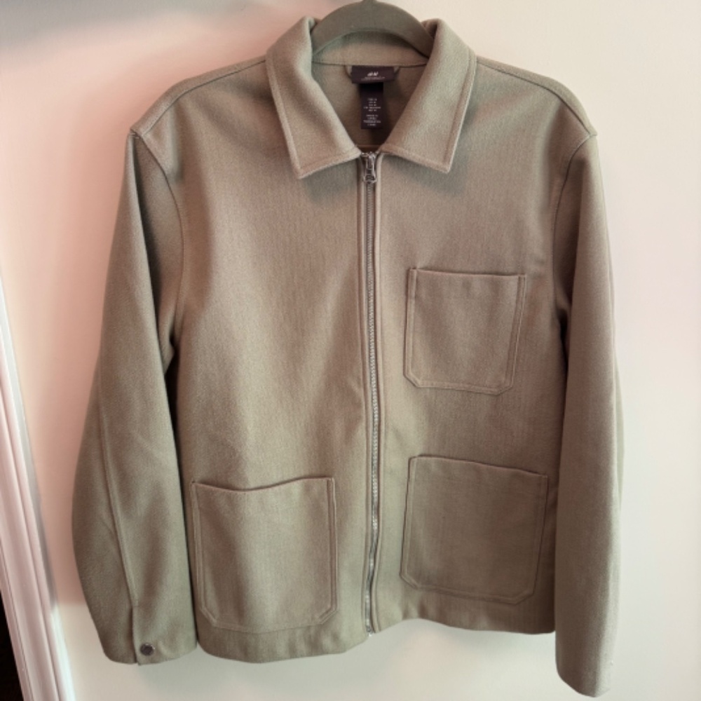 H&M Men's Zip-Up Jacket | Sage Green | Medium | Utility Style | Front Pockets